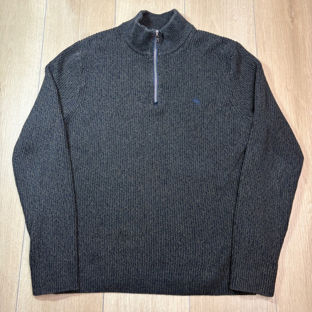 Abercrombie & Fitch Quarter Zip Ribbed Cotton Sweater Charcoal Gray Medium 1/4